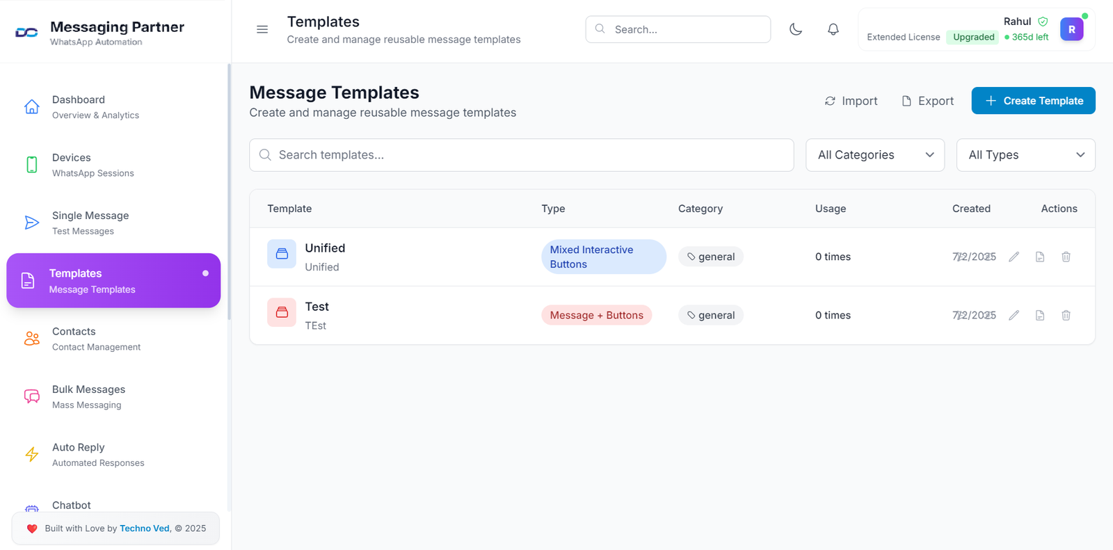 Message Templates Interface